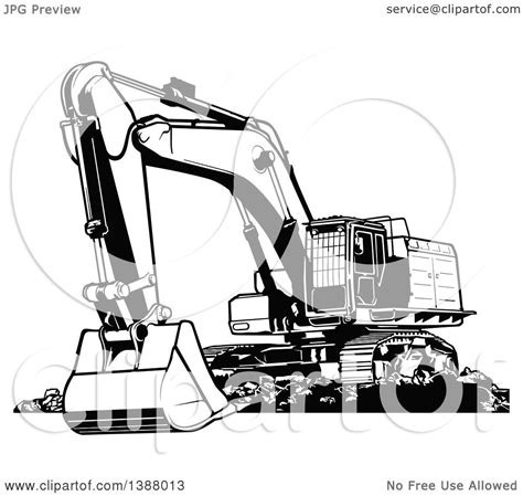 Clipart Of A Black And White Excavator Machine Royalty Free Vector