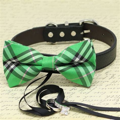 Plaid Burly Wood Green Dog Bow Tie Ring Bearer Collar Pet Wedding