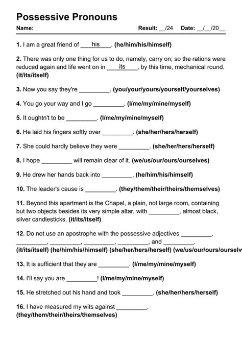 Printable Possessive Pronouns Pdf Worksheets With Answers Grammarism
