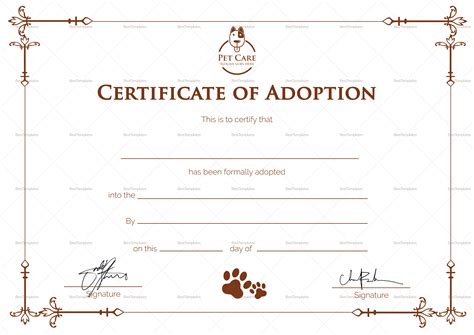 How to start a non profit animal rescue. Simple Adoption Certificate Design Template in PSD, Word