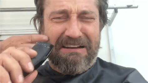 watch gerard butler shave off his 1 year beard video