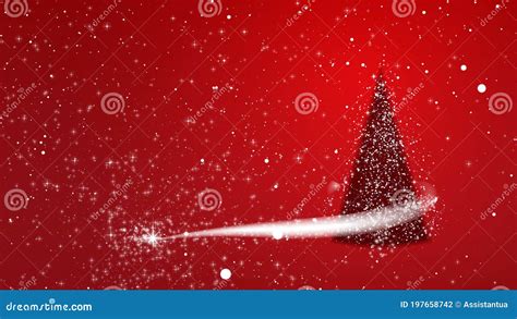 Christmas Tree Blizzard Stars Snowfall The Background Is Red With