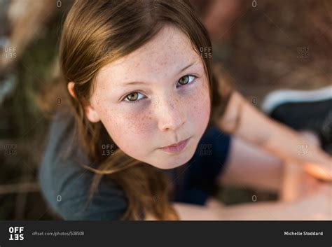 Girl With Hazel Eyes And Freckles Stock Photo Offset