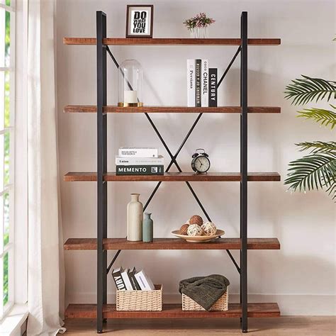 Hsh Solid Wood Bookcase 5 Tier Industrial Rustic Vintage Etagere