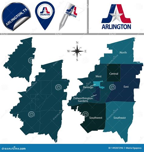 Map of Arlington, TX with Districts Stock Vector - Illustration of