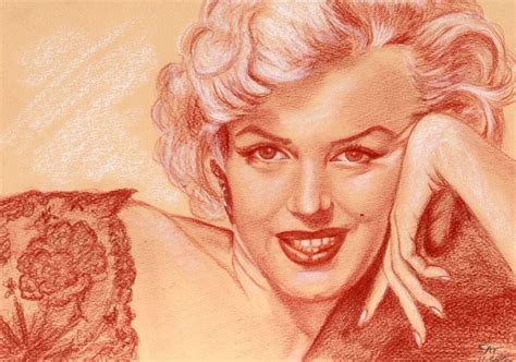 Portrait de Marilyn Monroe Réalisation sanguine sur canson x signature différante cat Fin
