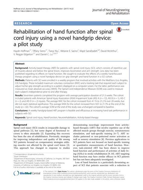 Pdf Rehabilitation Of Hand Function After Spinal Cord Injury Using A