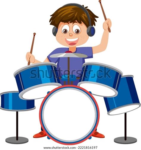 Boy Playing Drums Illustration Stock Vector Royalty Free 2221816197