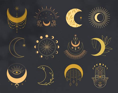 Celestial Worlds Moon Phases Witch Boho Clip Art Tattoo Etsy