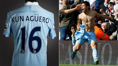 Sergio Aguero S Title Winning Manchester City Shirt Up For Sale BBC News