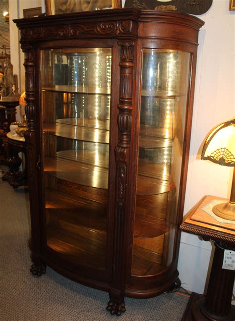 Bargain Johns Antiques Antique Oak Curved Glass China Cabinet