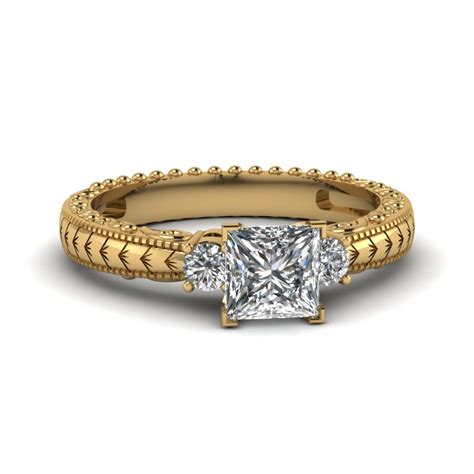 Princess cut diamond engagement ring, 3 stone princess cut diamond engagement ring 3/4 carat 3 diamond three stone engagement ring 14k gold pompeii3 4.5 out of 5 stars (2,311) $ 904.00 free shipping add to favorites 1ct princess cut def color moissanite engagement 14k white gold ring classic solitaire setting. Hand Engraved 3 Stone Princess Cut Engagement Ring In 14K ...