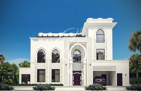 White Stone With Geometric Patterns Adorn The Modern Islamic Villa