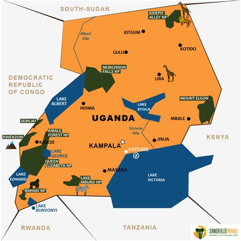 With interactive uganda map, view regional highways maps, road situations, transportation, lodging guide, geographical map, physical maps and more information. Uganda Map - Sandfield Travel