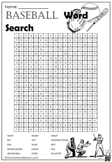 Baseball Word Search Monster Word Search