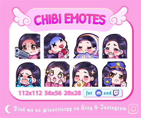 Cute Chibi Girl Emote Pack For Twitch Straight Black Hair Etsy