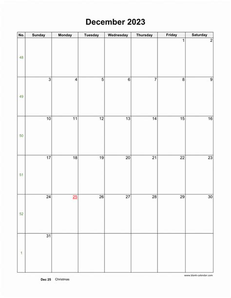 Download December 2023 Blank Calendar With Us Holidays Vertical
