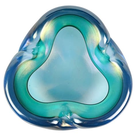 Barbini Murano Sommerso Blue Green Iridescent Italian Art Glass Bowl Ashtray For Sale At 1stdibs