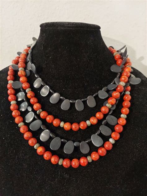 Jay King DTR Sterling Silver Four Strand Coral Blac Gem
