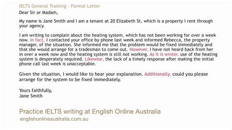 Ielts Writing Lesson 1 General Task 1 Formal Letter