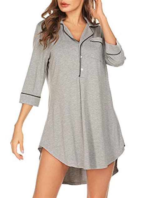 Lelinta Nightgown Women V Neck Nightshirt Boyfriend Sleep Shirt 34
