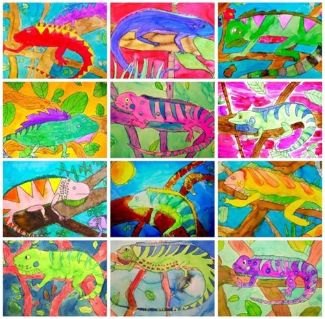 Watercolor Chameleon Art Lesson Deep Space Sparkle Art