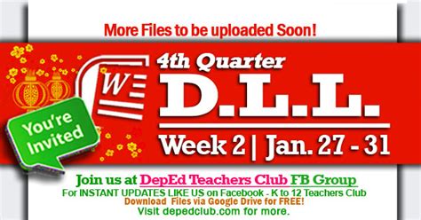 Week 2 4th Quarter Daily Lesson Log January 27 31 2020 DLL