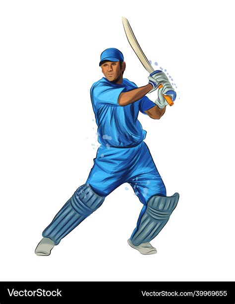 Abstract Batsman Playing Cricket From Splash Vector Image