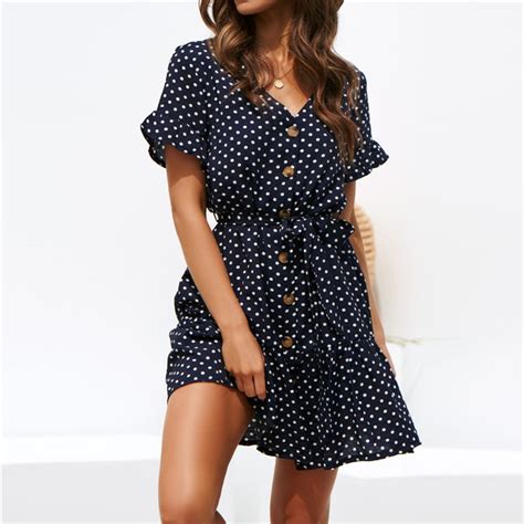 Buy 2019 Women Summer Dress Polka Dot