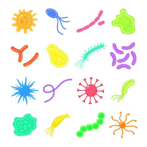 Conjunto De Bacterias Coloridas Microbios Virus Probióticos Células