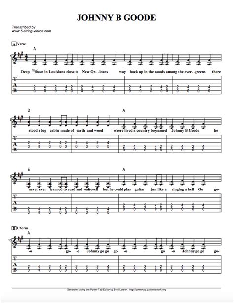 Guitar Tabs Tabs And Song Sheet For Johnny B Goode