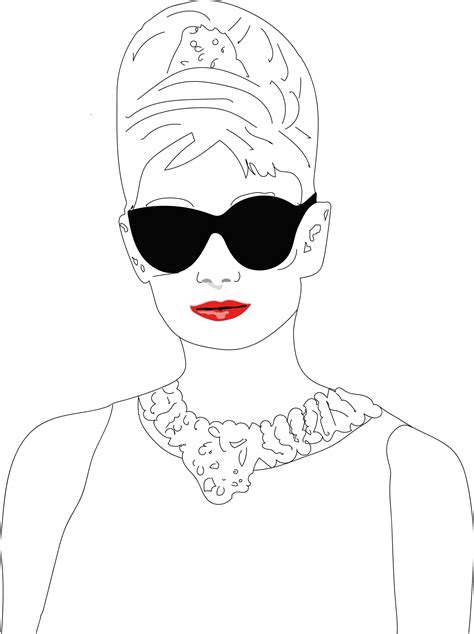 Audrey Hepburn Line Drawing With Sunglasses And Red Lips Etsy