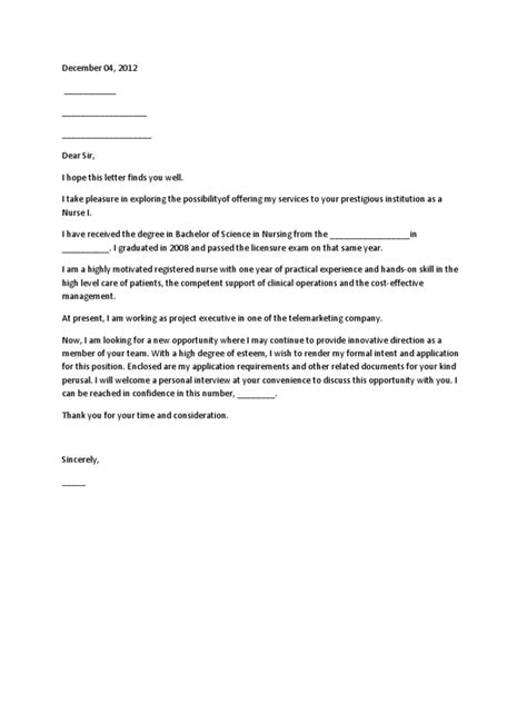 A letter of application which is sometimes called a cover letter is a type of document that you send together with your cv or resume. Sample Nurse Application Letter