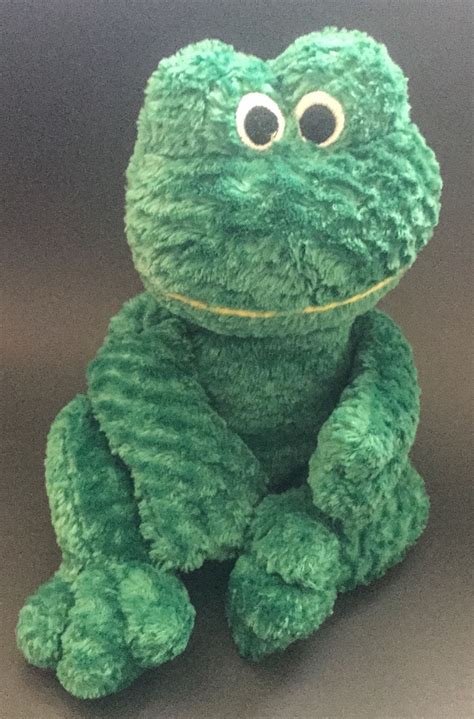 Embroidered eyes, nose and mouth. Snuggle Toy Green Frog Beanie Plush Stuffed Animal ...