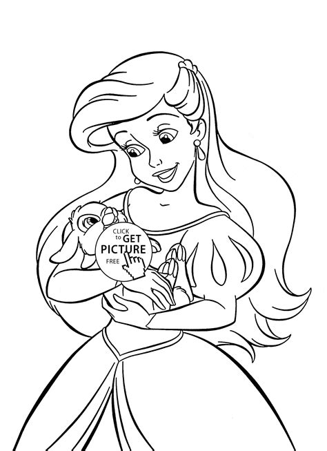 Cute Princess Ariel coloring page for kids, disney princess coloring