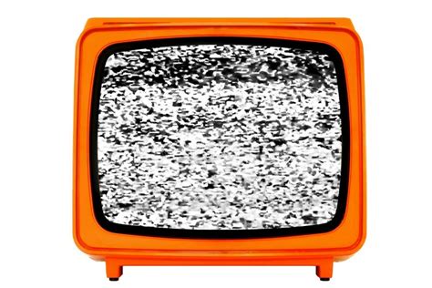 Retro Old Space Age Orange Tv With Static Noise Glitch Effect Screen