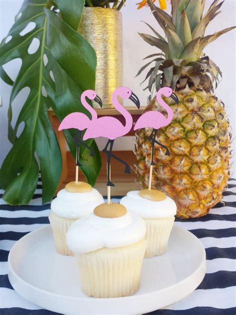 Flamingo Cupcake Toppers Set Of 12 Pool Party Pineapple And Flamingo