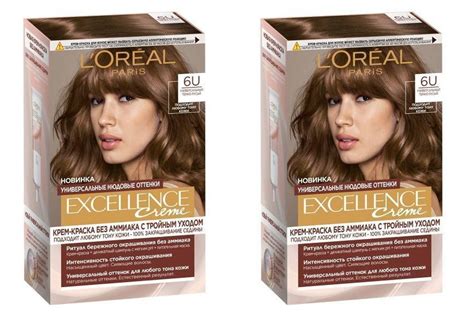 L Oreal Paris Крем краска для волос Excellence Nudes оттенок 6u Универсальный темно русый 2 шт