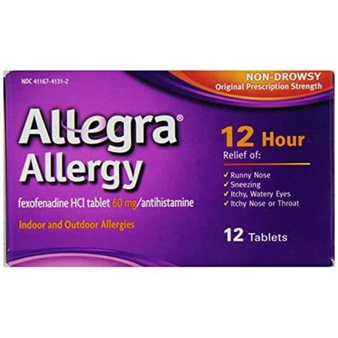 Allegra Adult 24 Hour Allergy Relief 12 Tablets Each