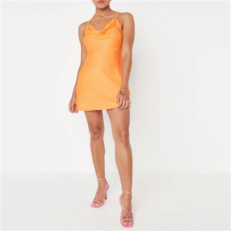 Missguided Cowl Neck Satin Mini Dress Orange