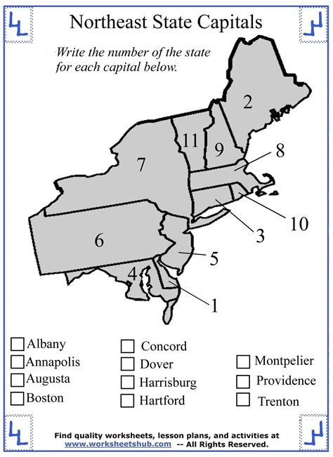 Printable Northeast States And Capitals Map