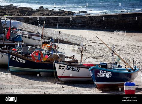 Fishing Boats Sennen Cove Harbour Cornwall England Stock Photo Alamy
