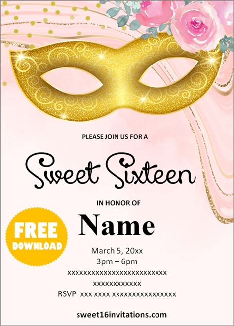free printable masquerade sweet 16 invitations templates sweet 16 invitations