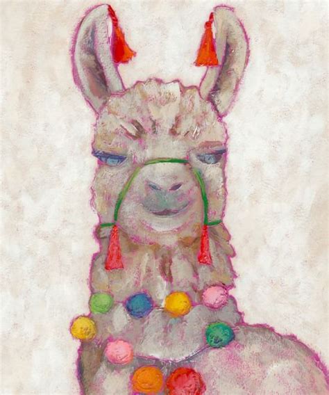 Watercolor Festival Llama Fleece Blanket Canvas Wall Art Alpaca