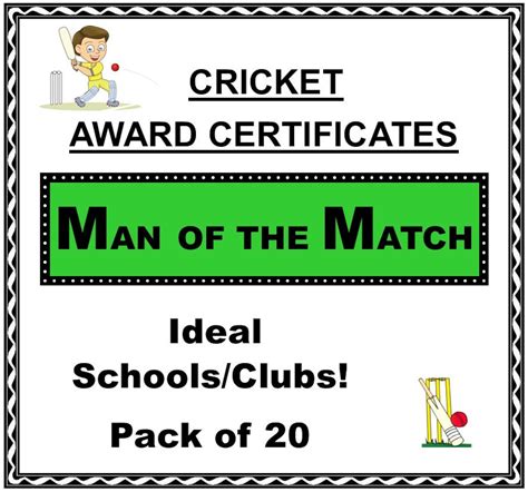 Cricket Award Certificates Man Of The Match 20 X A5 Etsy