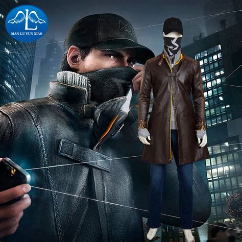 Manluyunxiao Mens Full Set Watch Dogs Costume Aiden Pearce Cosplay
