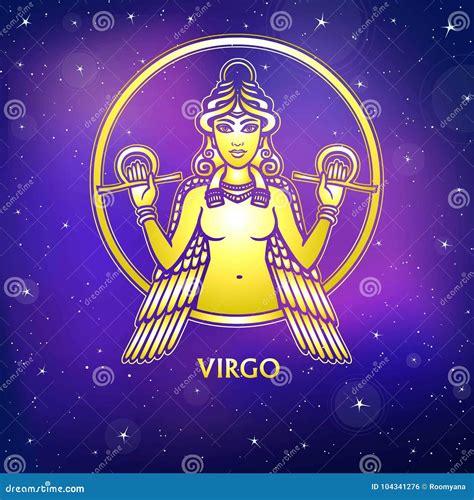 Virgo Zodiac Sign Between Magic Hands In Outline Style Isolated Vector
