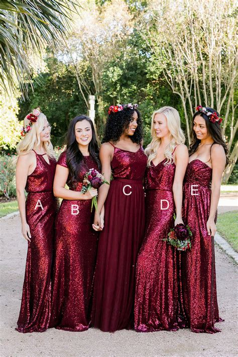 Wine Sequin Tulle Long A Line Bridesmaid Dresses Lunss