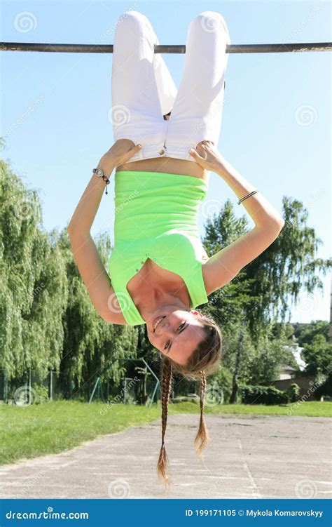 Girl Hanging Upside Down Editorial Image Image Of Active