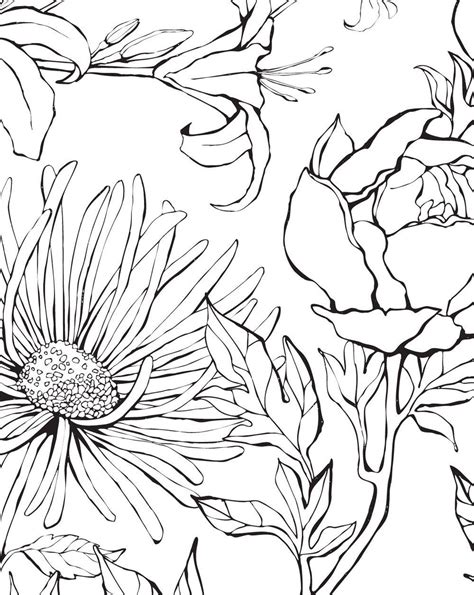 Botanical Garden Hand Drawn Flowers Accent Mural Wallpaper Etsy In